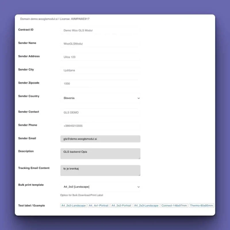 WooCommerce GLS nastavitve