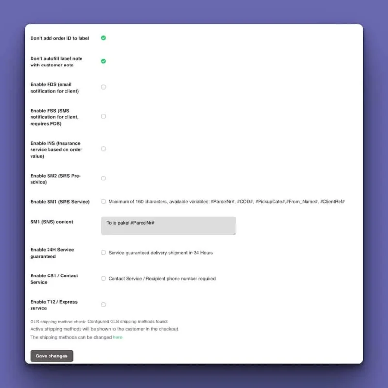 Wordpress GLS nastavitve